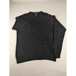 August Silk Men Black V-Neck Sweater Silk Cotton Blend Size Large Fine‎ Knit